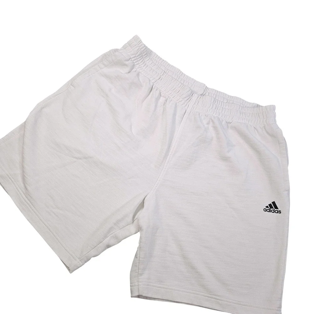 Adidas Mens 2XL French Terry Shorts Cream Off-White Athletic Lounge 3-Stripe